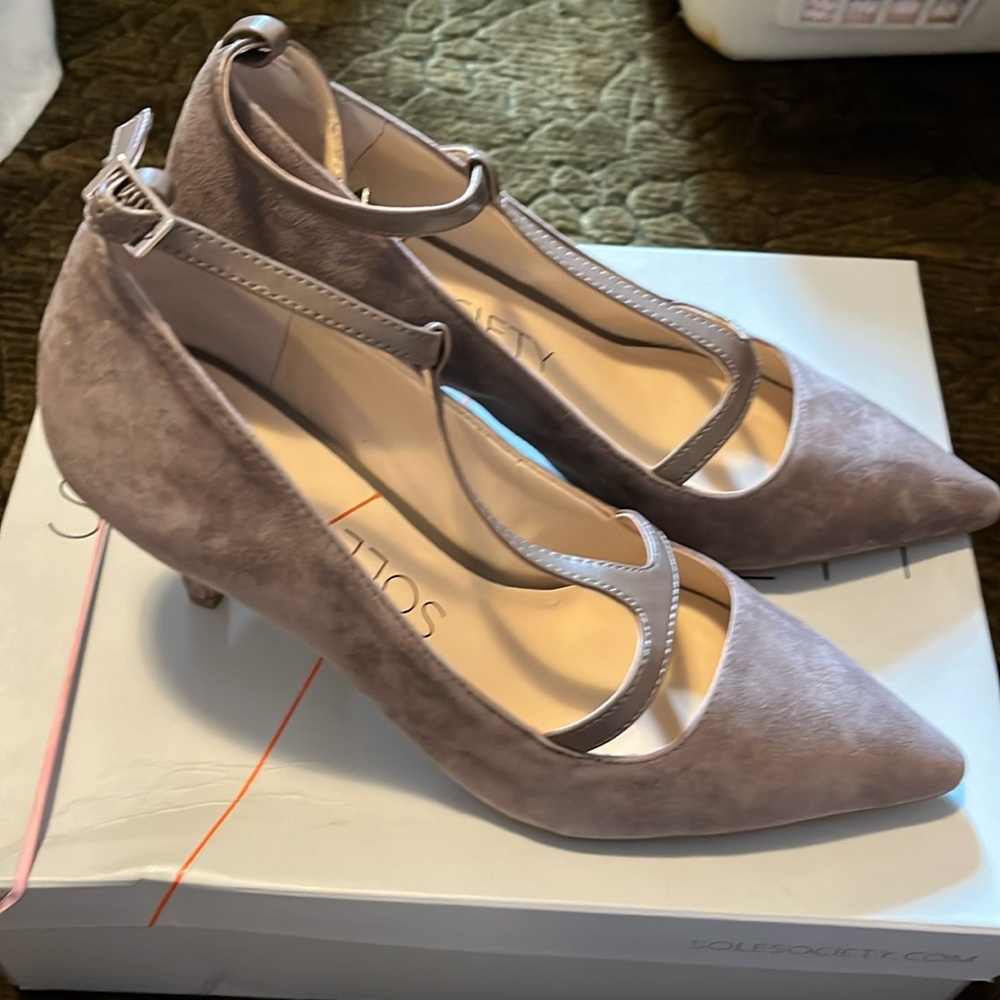 Sole Society Taupe Ankle Strap Heels